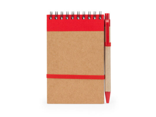 Блокнот LIEN с шариковой ручкой из переработанного картона, крафт/красный, арт. 028514203