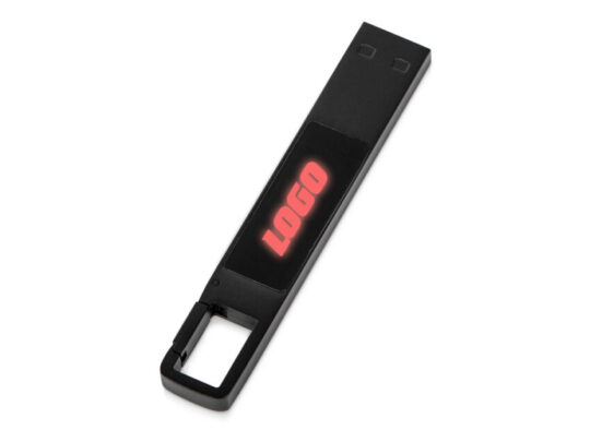 USB 2.0- флешка на 32 Гб c подсветкой логотипа Hook LED, темно-серый, красная подсветка (32Gb), арт. 028560103