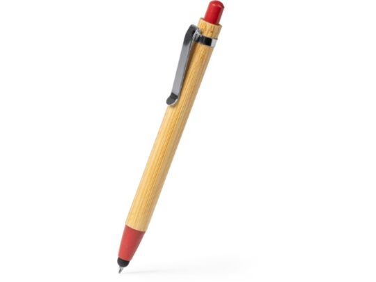 Ручка-стилус шариковая NAGOYA с бамбуковым корпусом, натуральный/красный, арт. 028444103