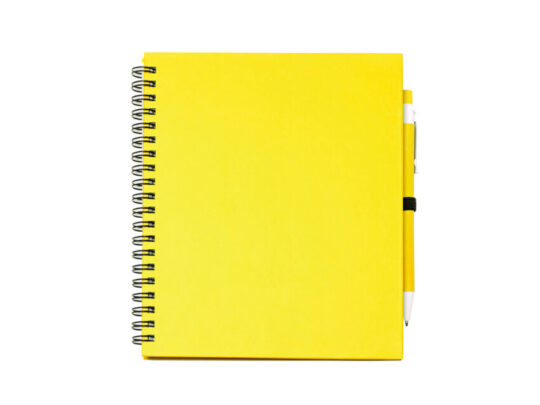 Блокнот LEYNAX с ручкой из переработанного картона, желтый, арт. 028513003