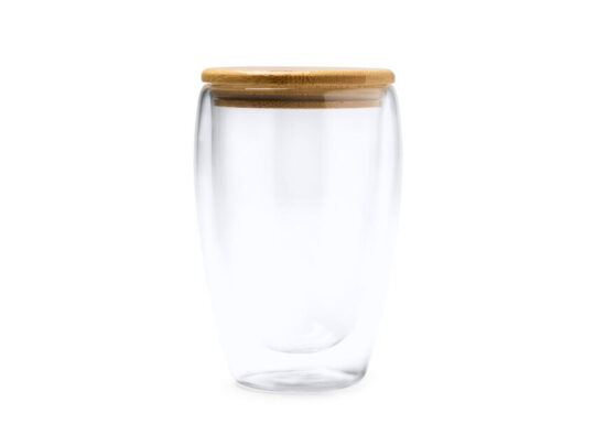 Двустенный стакан VERTUS из боросиликатного стекла с бамбуковой крышкой, 350 мл, арт. 028675403