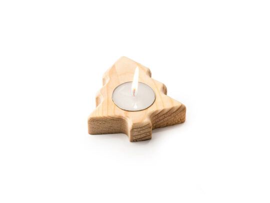 Свеча MAKA на деревянной подставке, елка, натуральный, арт. 028730703