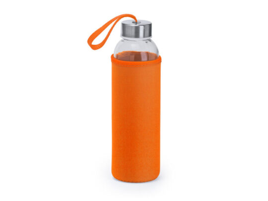 Бутылка стеклянная CAMU в чехле из неопрена, 500 мл, прозрачный/апельсин, арт. 028678303