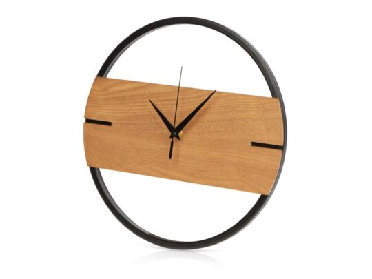 Деревянные часы с металлическим ободом, диаметр 30 см, Time Wheel горизонтальные, натуральный/черн, арт. 028935903