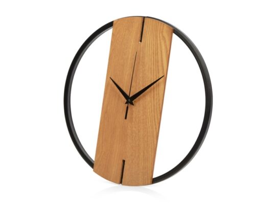 Деревянные часы с металлическим ободом, диаметр 30 см, Time Wheel, натуральный/черный, арт. 028878703