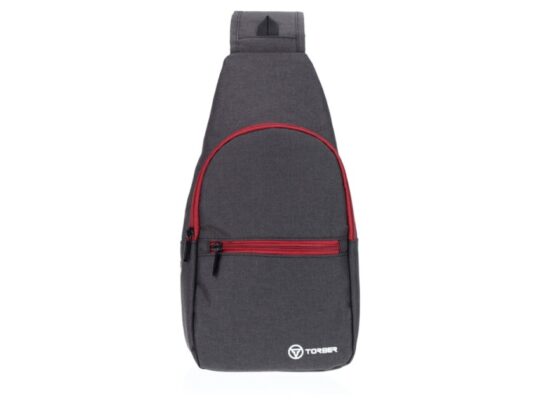 Рюкзак TORBER с одним плечевым ремнем, чёрный/бордовый, полиэстер 300D, 33 х 17 х 6 см, арт. 029038303