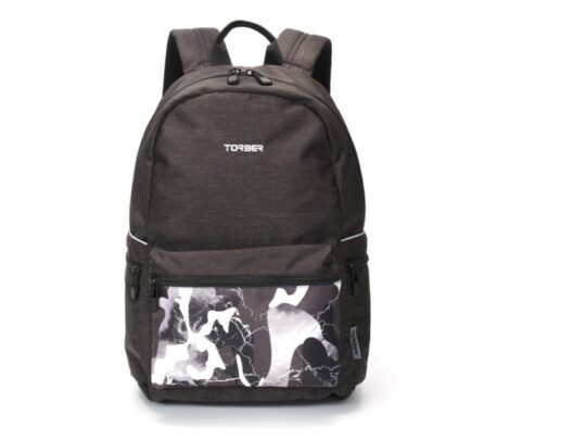 Рюкзак TORBER GRAFFI, серый с карманом черно-белого цвета, полиэстер, 44 х 31 х 18 см, арт. 029037603