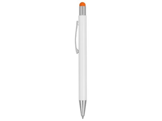 Ручка металлическая шариковая Flowery со стилусом и цветным зеркальным слоем, белый/оранжевый (Р), арт. 029166703