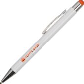 Ручка металлическая шариковая Flowery со стилусом и цветным зеркальным слоем, белый/оранжевый (Р), арт. 029166703