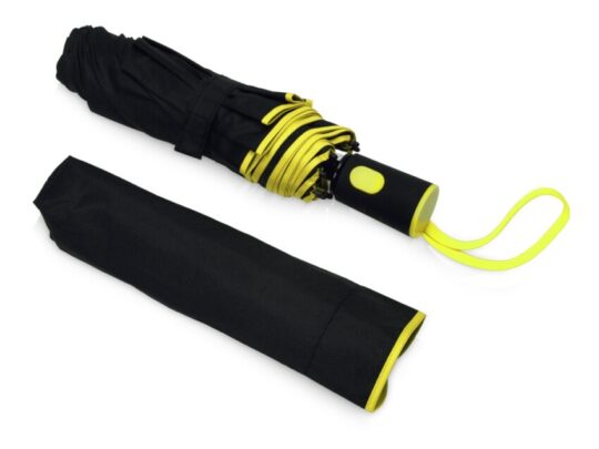 Зонт-полуавтомат складной Motley с цветными спицами, черный/желтый, арт. 029224803