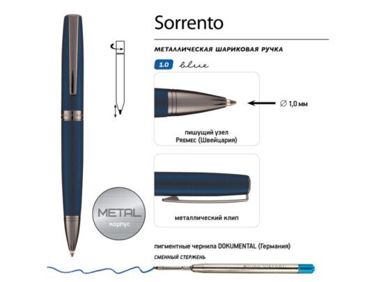 Ручка металлическая шариковая Sorrento, синий матовый, арт. 029286803