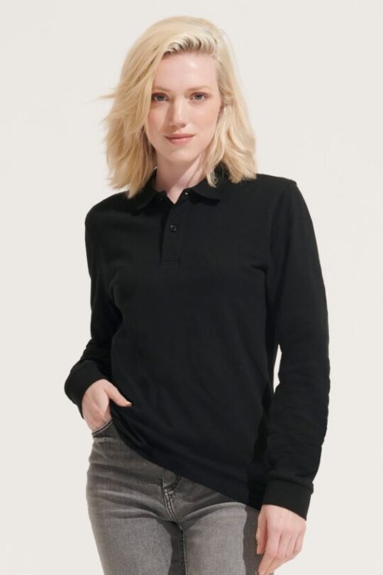 Рубашка поло унисекс с длинным рукавом Planet LSL, черная, размер XL
