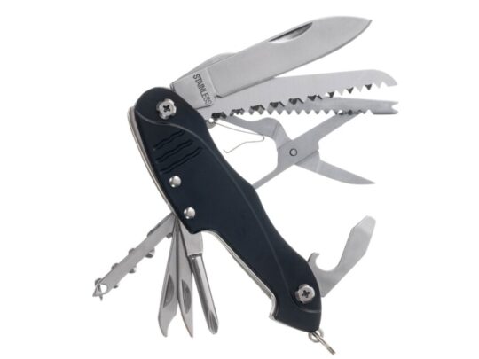 Нож перочинный Stinger, 96 мм, 15 функций, материал рукояти: алюминий (черный), арт. 029611303